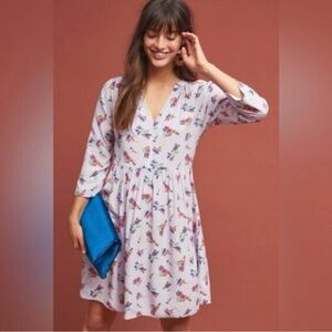 Maeve Anthropolgie Juno Floral V-Neck Dress Fairy Grunge Size Small